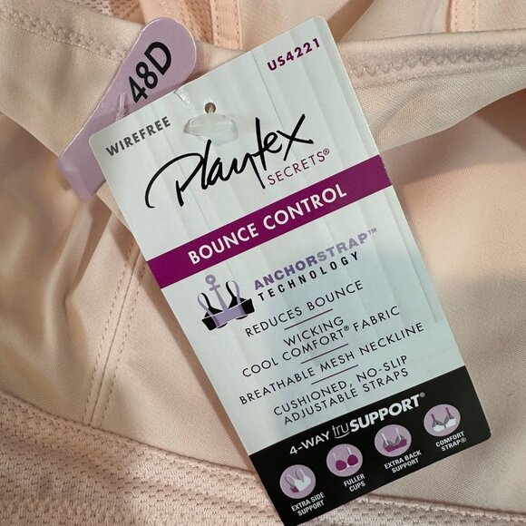 Playtex Womens Size 48D Pink Secrets Bounce Control Wireless Bra Style #US4221 - Picture 6 of 7